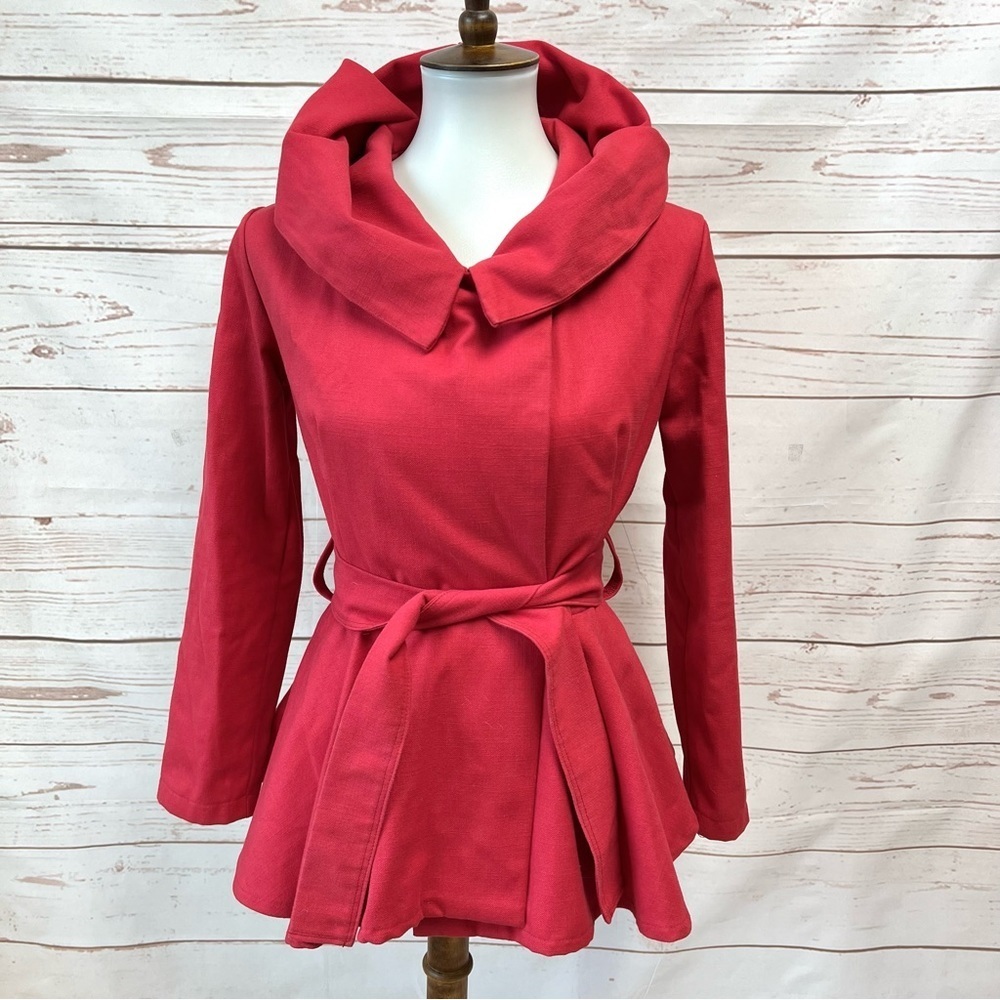 Matrushka Construction Hooded Asymmetrical Peplum Wrap Jacket
